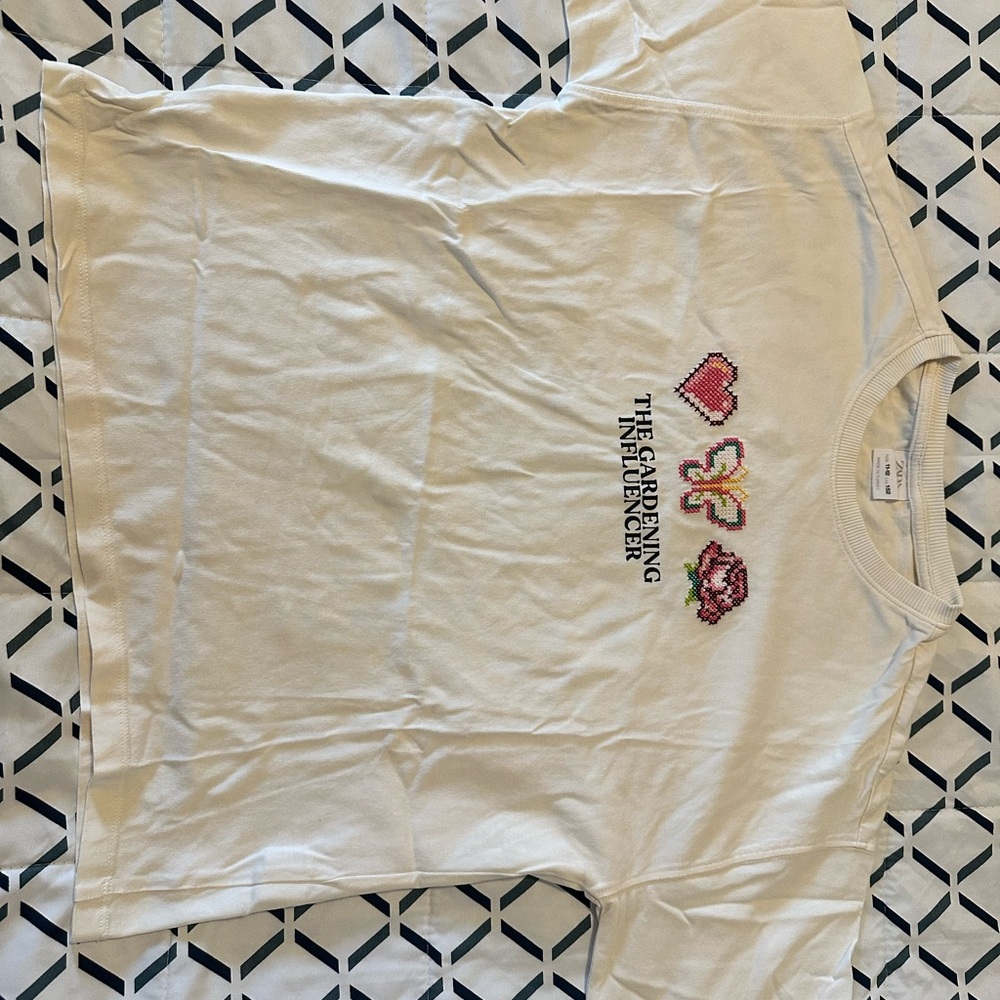 Zara Cream Kids T-Shirt with Embroidered Motifs